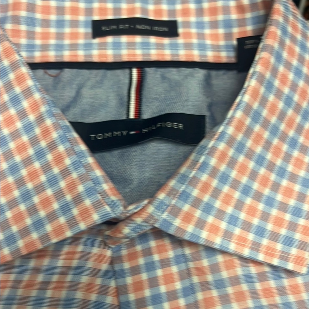 Tommy Hilfiger Blue and Orange Casual Button Down Shirt